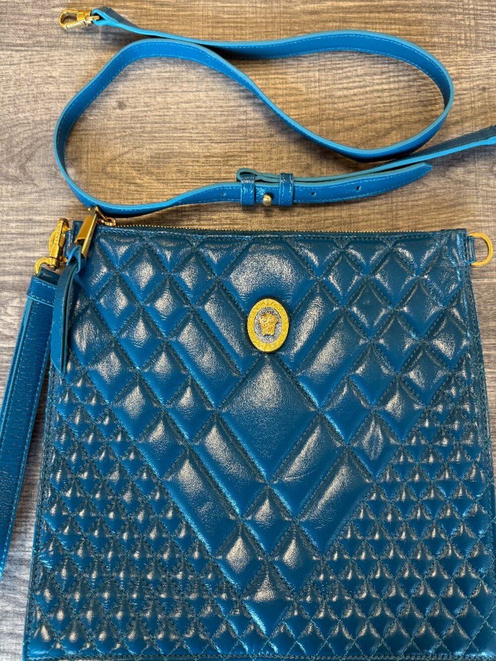 Authentic Versace Quilted Leather Medusa Convertible Clutch/Crossbody